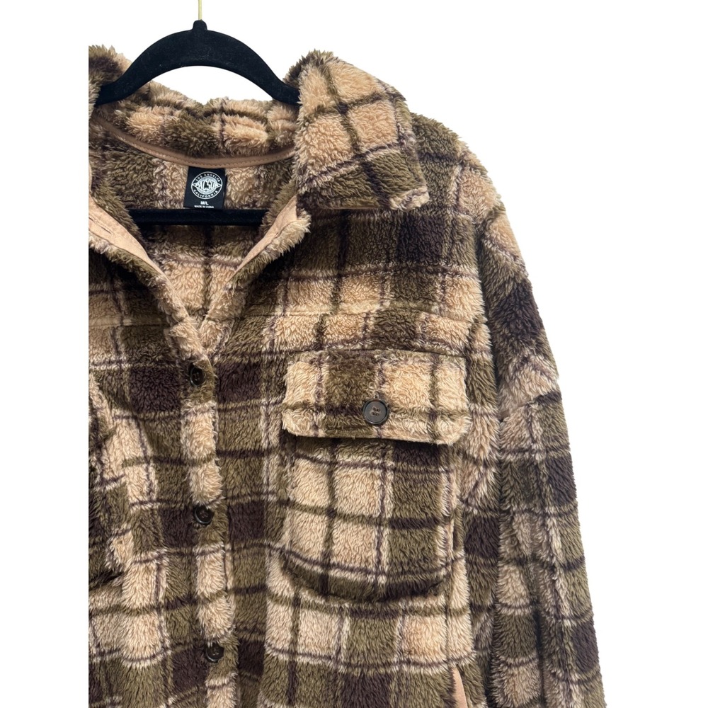 PacSun Homecoming Plaid Button Down Sherpa Shacket Jacket Oversized Size M-L - Picture 5 of 10